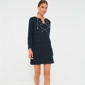 Tuckernuck Navy Tie Tweed Kelly Dress, Navy Blue Boxy Dress, Size Medium
